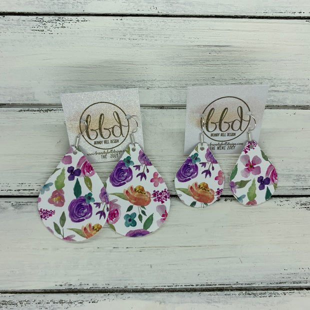 ZOEY (3 sizes available!) -  Leather Earrings  ||   MULTICOLOR WATERCOLOR FLORAL (FAUX LEATHER)