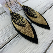 DOROTHY - Leather Earrings  ||  <BR> METALLIC GOLD & BLACK MINI CHEETAH,   <BR> METALLIC GOLD PEBBLED, <BR> BLACK WITH GLOSS DOTS