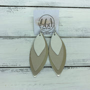 DOROTHY - Leather Earrings  ||  <BR> WHITE PEARL,   <BR> CHAMPAGNE PEARL, <BR> METALLIC CHAMPAGNE SMOOTH
