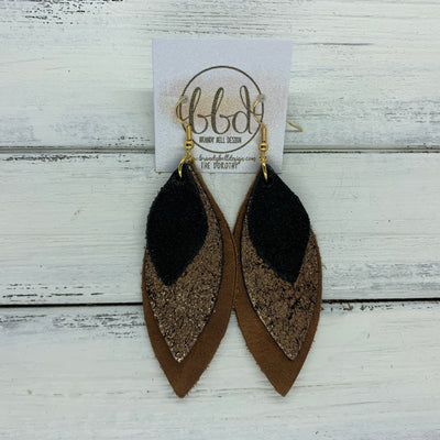 DOROTHY - Leather Earrings  ||  <BR> SHIMMER BLACK,   <BR> SHIMMER COPPER, <BR> DISTRESSED BROWN