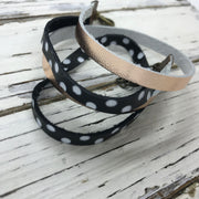 WRAP BRACELET - SPENCER ||    Handmade by Brandy Bell Design ||  METALLIC ROSE GOLD / BLACK WITH WHITE POLKADOTS