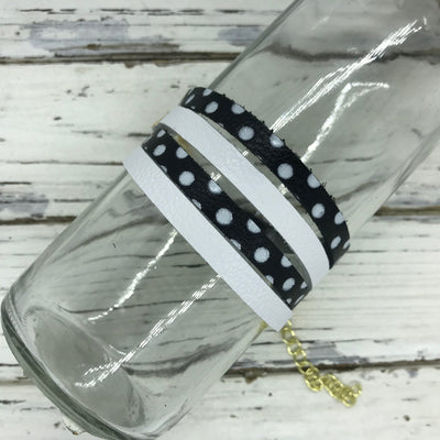 WRAP BRACELET - SPENCER ||    Handmade by Brandy Bell Design ||  MATTE WHITE / BLACK WITH WHITE POLKADOTS