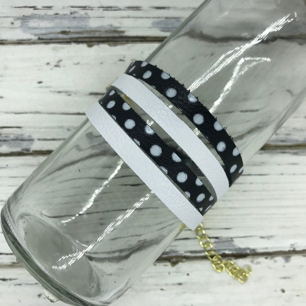 WRAP BRACELET - SPENCER ||    Handmade by Brandy Bell Design ||  MATTE WHITE / BLACK WITH WHITE POLKADOTS