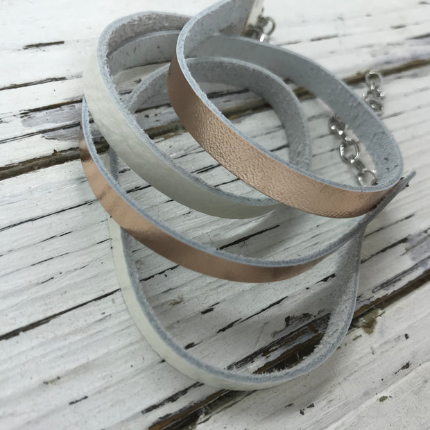 WRAP BRACELET - SPENCER ||    Handmade by Brandy Bell Design ||  METALLIC ROSE GOLD / PEARL WHITE