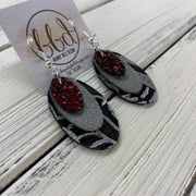 DIANE - Leather Earrings  ||    <BR> BURGUNDY GLITTER (NOT REAL LEATHER) , <BR> SHIMMER GRAY, <BR> BLACK & SILVER WESTERN FLORAL