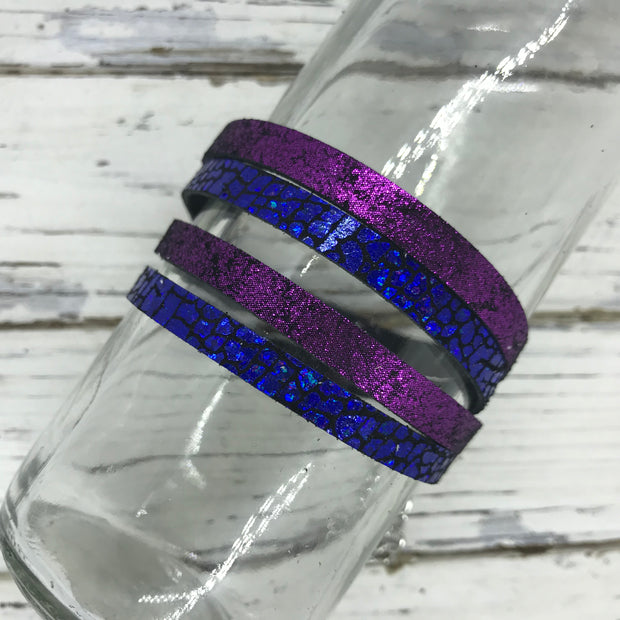 WRAP BRACELET - SPENCER ||    Handmade by Brandy Bell Design ||  SHIMMER FUCHSIA / METALLIC COBALT BLUE CRACKLE