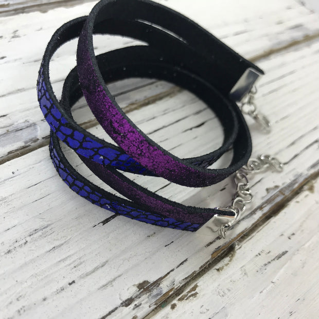 WRAP BRACELET - SPENCER ||    Handmade by Brandy Bell Design ||  SHIMMER FUCHSIA / METALLIC COBALT BLUE CRACKLE