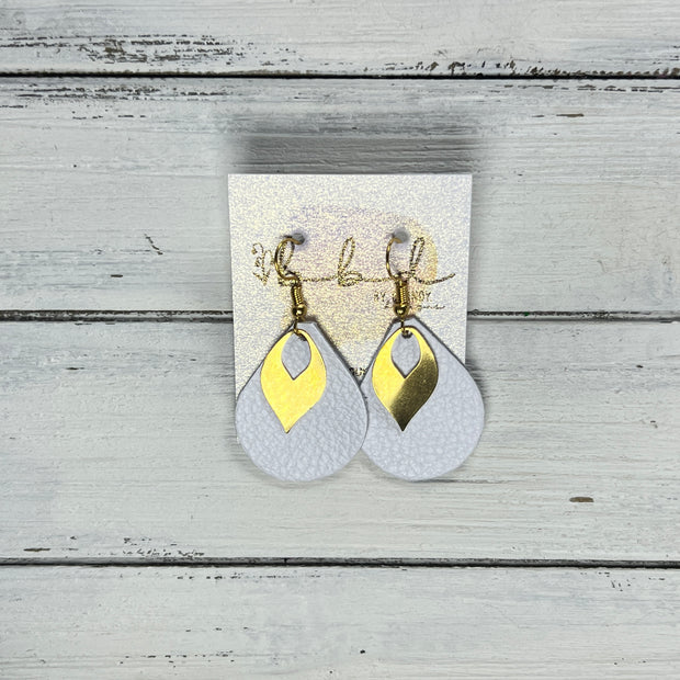 SUEDE + STEEL *Limited Edition* MINI ZOEY  || Leather Earrings || GOLD BRASS LEAF, <BR> MATTE WHITE