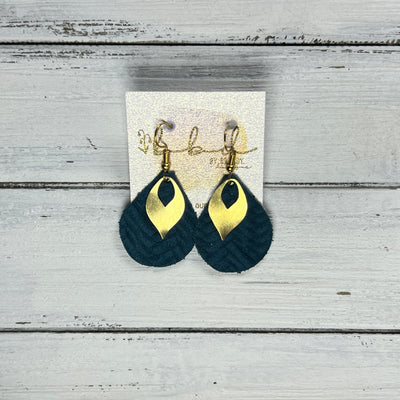 SUEDE + STEEL *Limited Edition* MINI ZOEY  || Leather Earrings || GOLD BRASS LEAF, <BR> DARK TEAL BRAID
