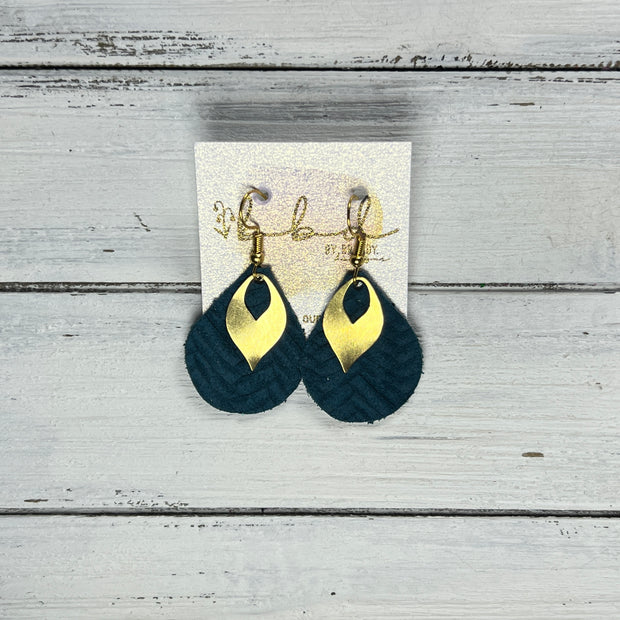 SUEDE + STEEL *Limited Edition* MINI ZOEY  || Leather Earrings || GOLD BRASS LEAF, <BR> DARK TEAL BRAID