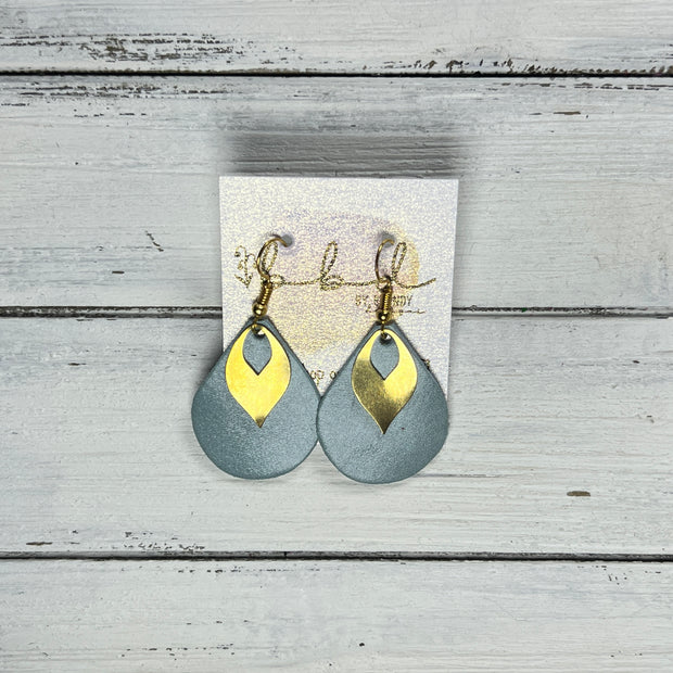 SUEDE + STEEL *Limited Edition* MINI ZOEY  || Leather Earrings || GOLD BRASS LEAF, <BR> DUSTY AQUA RIVIERA