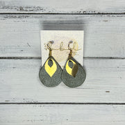 SUEDE + STEEL *Limited Edition* MINI ZOEY  || Leather Earrings || GOLD BRASS LEAF, <BR> PEARLIZED OLIVE GREEN