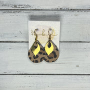 SUEDE + STEEL *Limited Edition* MINI ZOEY  || Leather Earrings || GOLD BRASS LEAF, <BR> CARAMEL CHEETAH