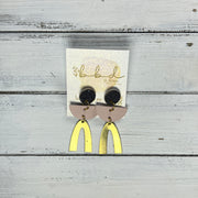 SUEDE + STEEL *Limited Edition* || Leather Earrings || POST WITH BRASS ARCH  || <BR> BLACK WITH GOLD/SILVER ACCENTS ON CORK, <BR> BLUSH PINK