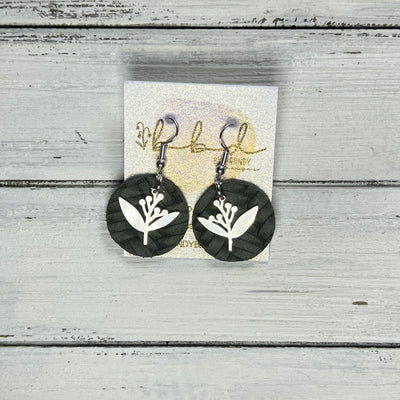 SUEDE + STEEL *Limited Edition* || Leather Earrings || SILVER METAL FLORAL || <BR> OLIVE GREEN BRAID