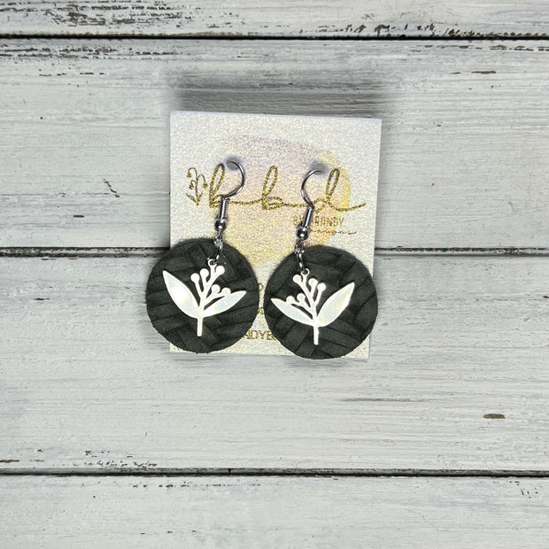 SUEDE + STEEL *Limited Edition* || Leather Earrings || SILVER METAL FLORAL || <BR> OLIVE GREEN BRAID