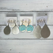 SUEDE + STEEL *Limited Edition* || Leather Earrings || SILVER METAL CIRCLE ACCENT || <BR> AQUA SAFFIANO