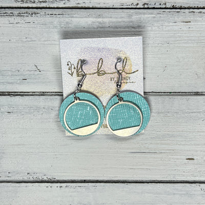 SUEDE + STEEL *Limited Edition* || Leather Earrings || SILVER METAL CIRCLE ACCENT || <BR> AQUA SAFFIANO
