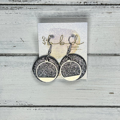 SUEDE + STEEL *Limited Edition* || Leather Earrings || SILVER METAL CIRCLE ACCENT || <BR> SHIMMER PEWTER