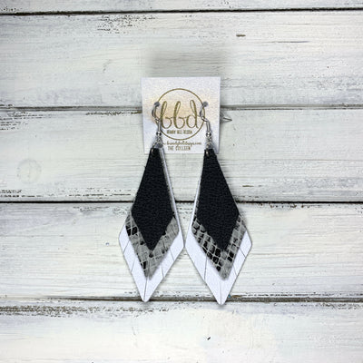 COLLEEN -  Leather Earrings  ||  <BR> MATTE BLACK, <BR> GRAY SNAKE PRINT, <BR> MATTE WHITE