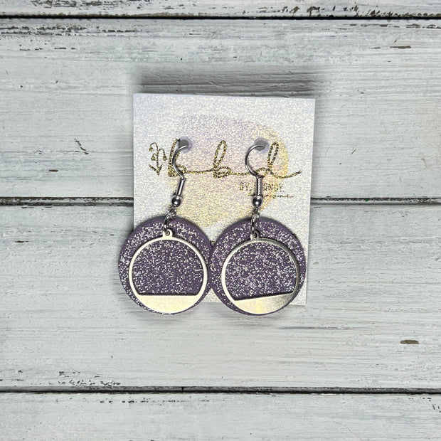 SUEDE + STEEL *Limited Edition* || Leather Earrings || SILVER METAL CIRCLE ACCENT || <BR> SHIMMER LAVENDER
