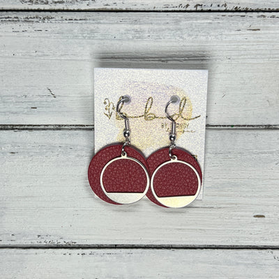 SUEDE + STEEL *Limited Edition* || Leather Earrings || SILVER METAL CIRCLE ACCENT || <BR> MATTE RED