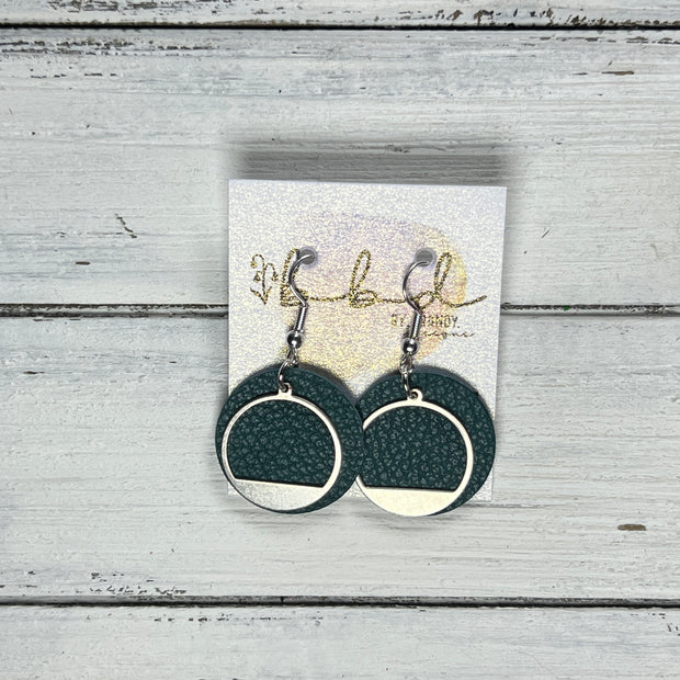 SUEDE + STEEL *Limited Edition* || Leather Earrings || SILVER METAL CIRCLE ACCENT || <BR> MATTE DARK TEAL GREEN