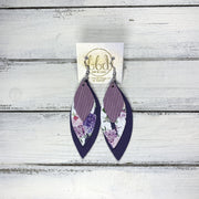 DOROTHY - Leather Earrings  ||  <BR> LILAC TEXTURED STRIPE, LAVENDER FLORAL STRIPE, MATTE DARK PURPLE