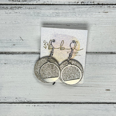 SUEDE + STEEL *Limited Edition* || Leather Earrings || SILVER METAL CIRCLE ACCENT || <BR> SHIMMER CHAMPAGNE