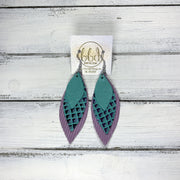 DOROTHY - Leather Earrings  ||  <BR> PEARLIZED AQUA, METALLIC PURPLE MERMAID, LILAC TEXTURED STRIPES