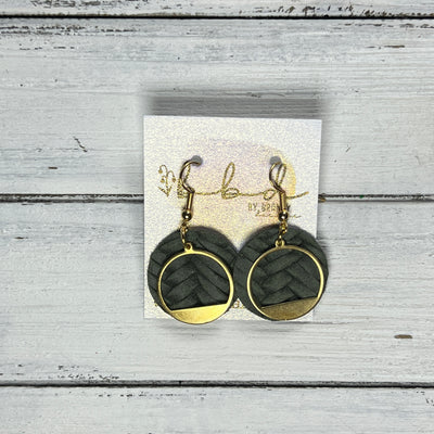SUEDE + STEEL *Limited Edition* || Leather Earrings || GOLD METAL CIRCLE ACCENT || <BR> OLIVE GREEN BRAID