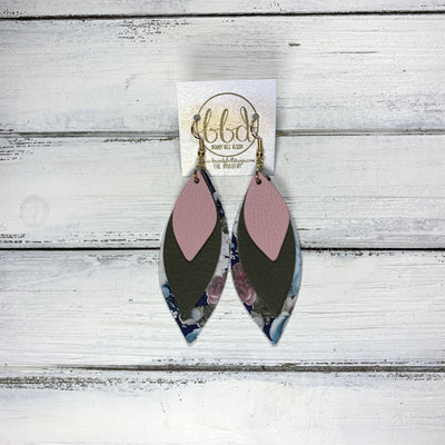 DOROTHY - Leather Earrings  ||  <BR> MATTE LIGHT PINK, MATTE OLIVE, VINTAGE FLORAL