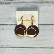 SUEDE + STEEL *Limited Edition* || Leather Earrings || GOLD METAL CIRCLE ACCENT || <BR> DISTRESSED BROWN