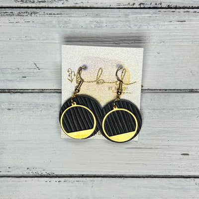SUEDE + STEEL *Limited Edition* || Leather Earrings || GOLD METAL CIRCLE ACCENT || <BR> BLACK PALMS