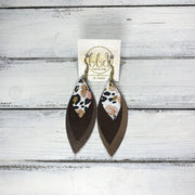 DOROTHY - Leather Earrings  ||  <BR> CORAL FLORAL CHEETAH, PEARLIZED BROWN, METALLIC ROSE GOLD SMOOTH