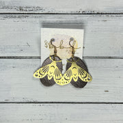 SUEDE + STEEL *Limited Edition* || Leather Earrings || BRASS BEE/BUTTERFLY/MOTH ACCENT || <BR> PEARLIZED BROWN