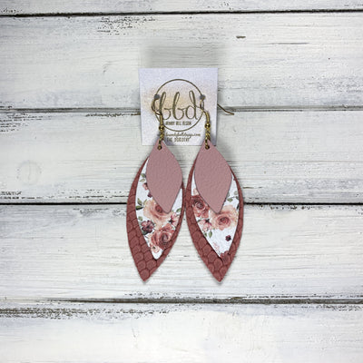 DOROTHY - Leather Earrings  ||  <BR> MATTE LIGHT PINK, PETITE PINK FLORAL, TEXTURED ROSE