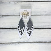 DOROTHY - Leather Earrings  ||  <BR> SHIMMER GRAY, WHITE & GRAY CHEETAH, MATTE WHITE