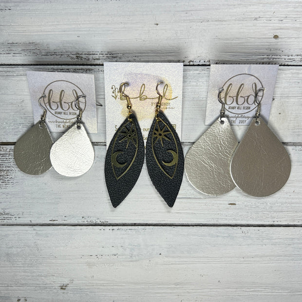 SUEDE + STEEL *Limited Edition* || Leather Earrings || BRASS STAR & MOON MARQUISE || <BR> BROWN WITH GOLD ACCENTS