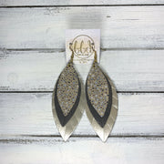 INDIA - Leather Earrings   ||  <BR>   IVORY STINGRAY,  <BR>   DISTRESSED GRAY,  <BR> METALLIC CHAMPAGNE SMOOTH