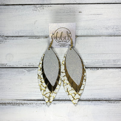 INDIA - Leather Earrings   ||  <BR>  SHIMMER ROSE GOLD,  <BR>   METALLIC GOLD SMOOTH,  <BR> METALLIC GOLD ACCENTS ON WHITE