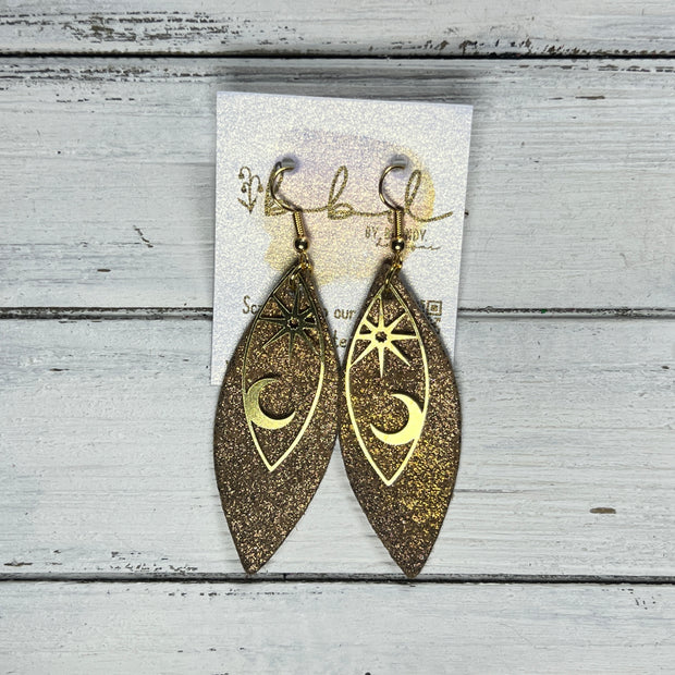 SUEDE + STEEL *Limited Edition* || Leather Earrings || BRASS STAR & MOON MARQUISE || <BR> BROWN WITH GOLD ACCENTS