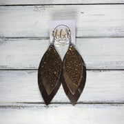 INDIA - Leather Earrings   ||  <BR>  ROSE GOLD DRIPS ON BROWN,  <BR> METALLIC ROSE GOLD SMOOTH,  <BR> PEARLIZED BROWN