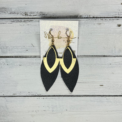 SUEDE + STEEL *Limited Edition* || Leather Earrings || BRASS MARQUISE ACCENT || <BR> MATTE BLACK