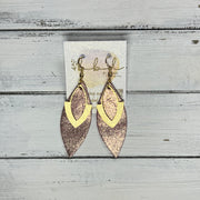 SUEDE + STEEL *Limited Edition* || Leather Earrings || BRASS MARQUISE ACCENT || <BR> SHIMMER VINTAGE PINK