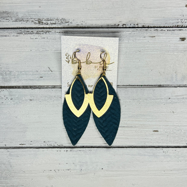 SUEDE + STEEL *Limited Edition* || Leather Earrings || BRASS MARQUISE ACCENT || <BR> DARK TEAL BRAID