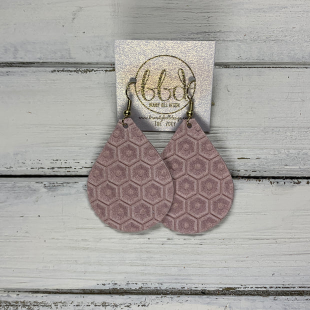 ZOEY (3 sizes available!) -  Leather Earrings  ||   PALE PINK HONEYCOMB TEXTURE