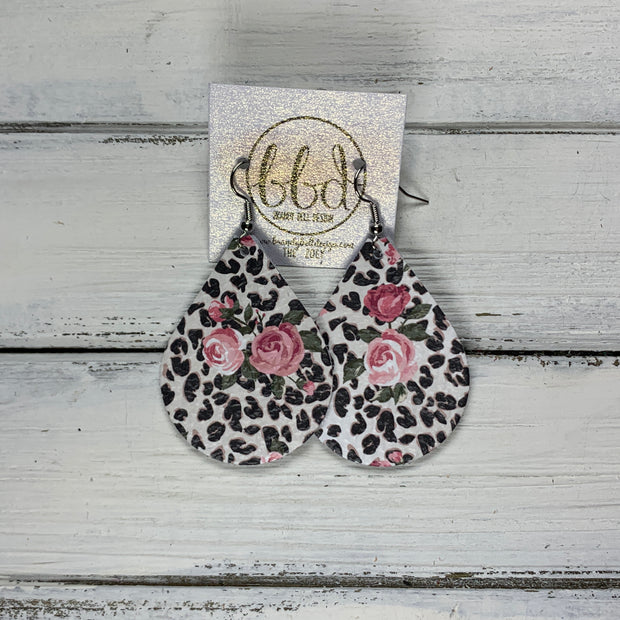 ZOEY (3 sizes available!) -  Leather Earrings  ||   PINK FLORAL ON CHEETAH
