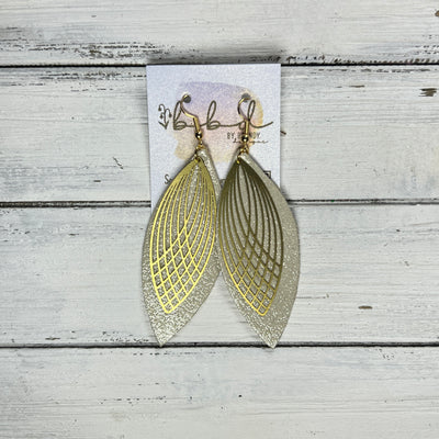 SUEDE + STEEL *Limited Edition* || Leather Earrings || BRASS ART DECO ACCENT || <BR> SHIMMER GOLD