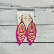 SUEDE + STEEL *Limited Edition* || Leather Earrings || BRASS ART DECO ACCENT || <BR> MATTE NEON PINK
